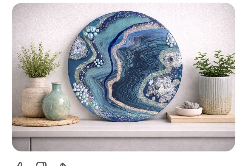 Space Junk

This is a 14 inch round canvas with acrylic, fire glass, resin and embellishments. 