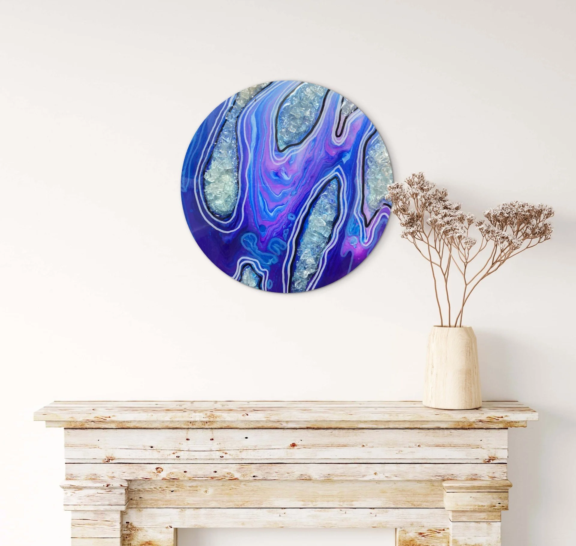 Indigo rift

This is a 10 by ten acrylic painting with fire glass, marker and resin.  My personal favorite.  The photo does not do it justice. 