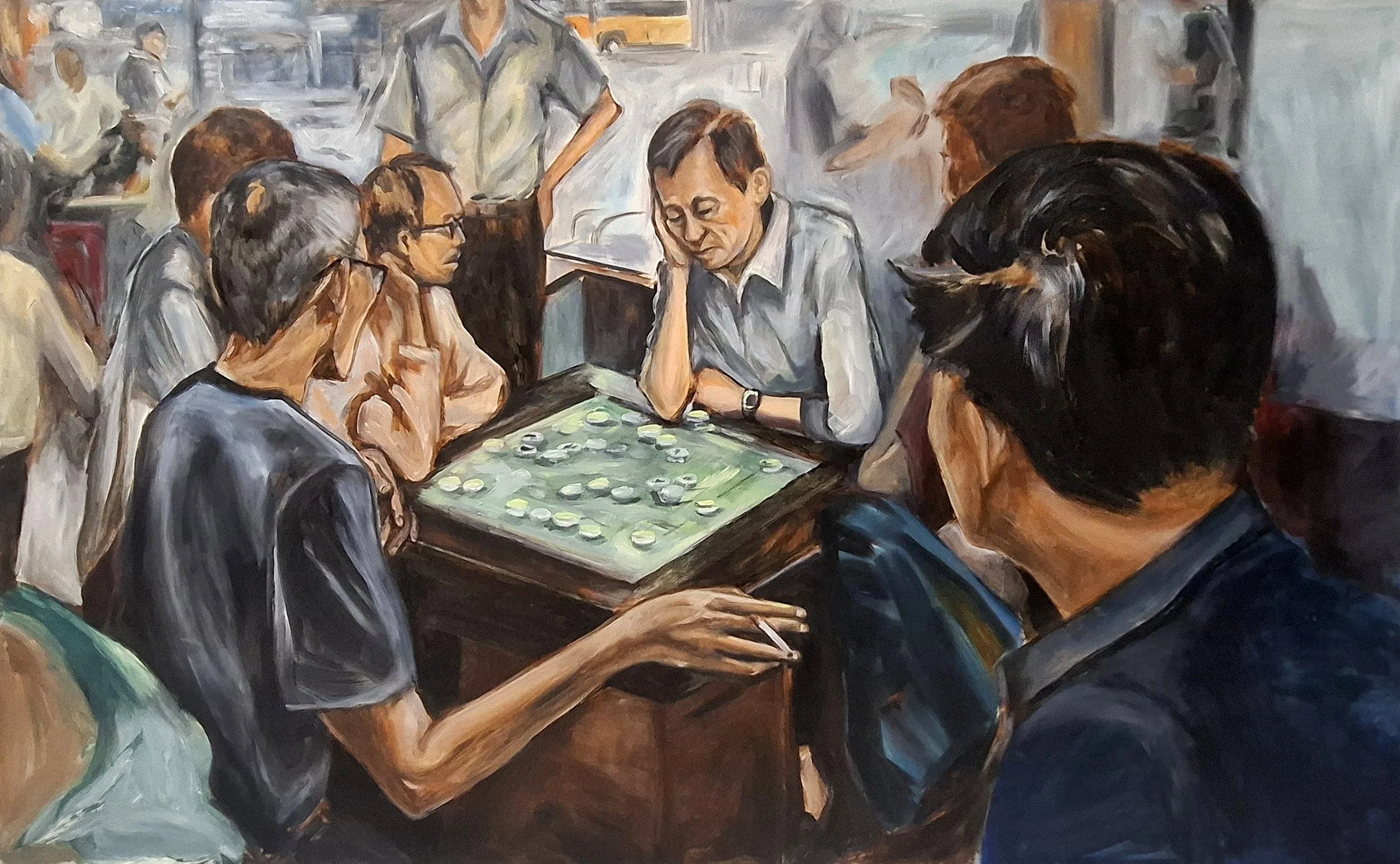 Charlotte McGuigan - The Players, 2026 Oil on board - 50 x 80 cm- 24,000THB