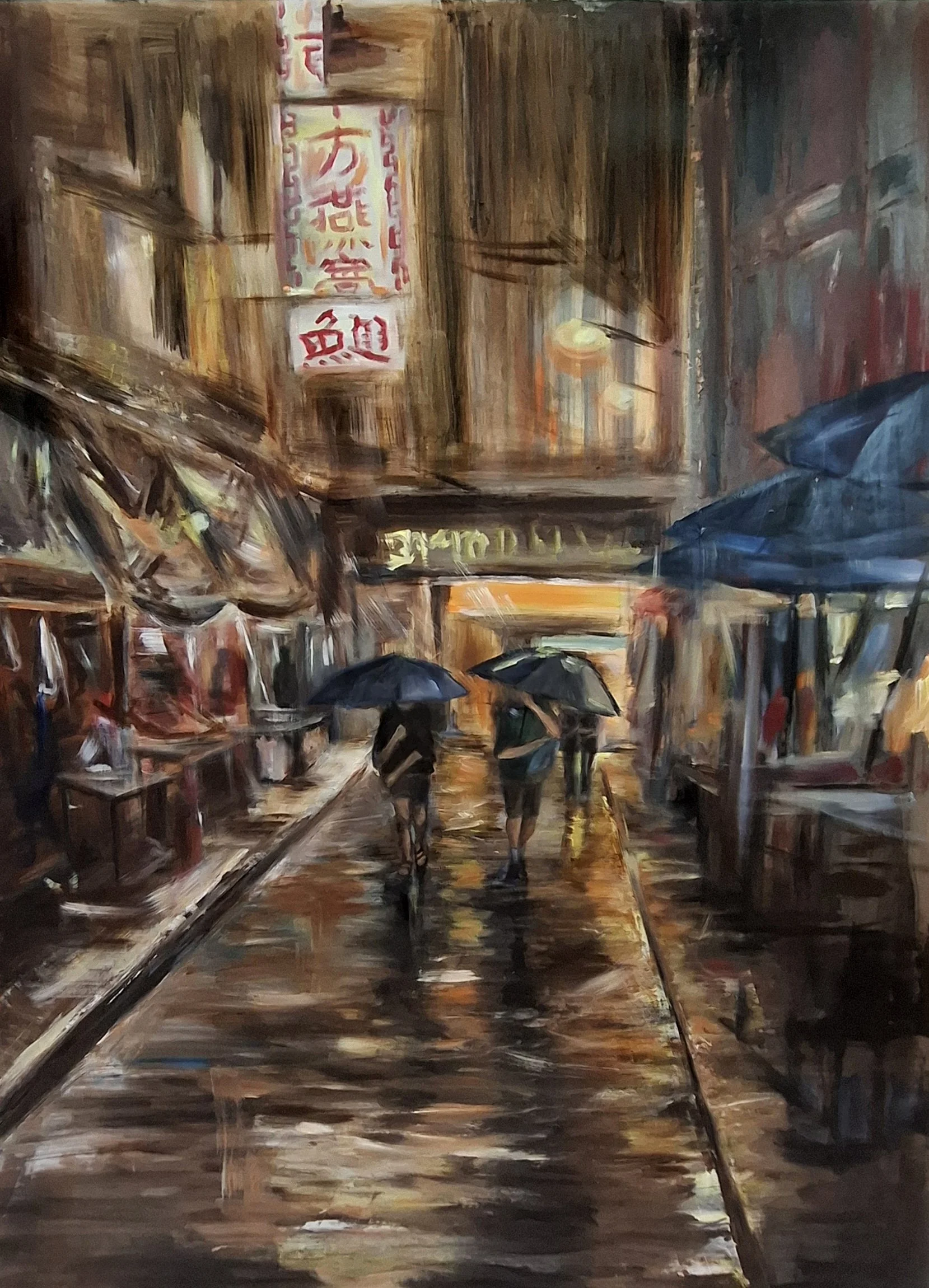 Charlotte McGuigan - Urban Passing , 2026 Oil on board - 50 x 80 cm- 24,000THB