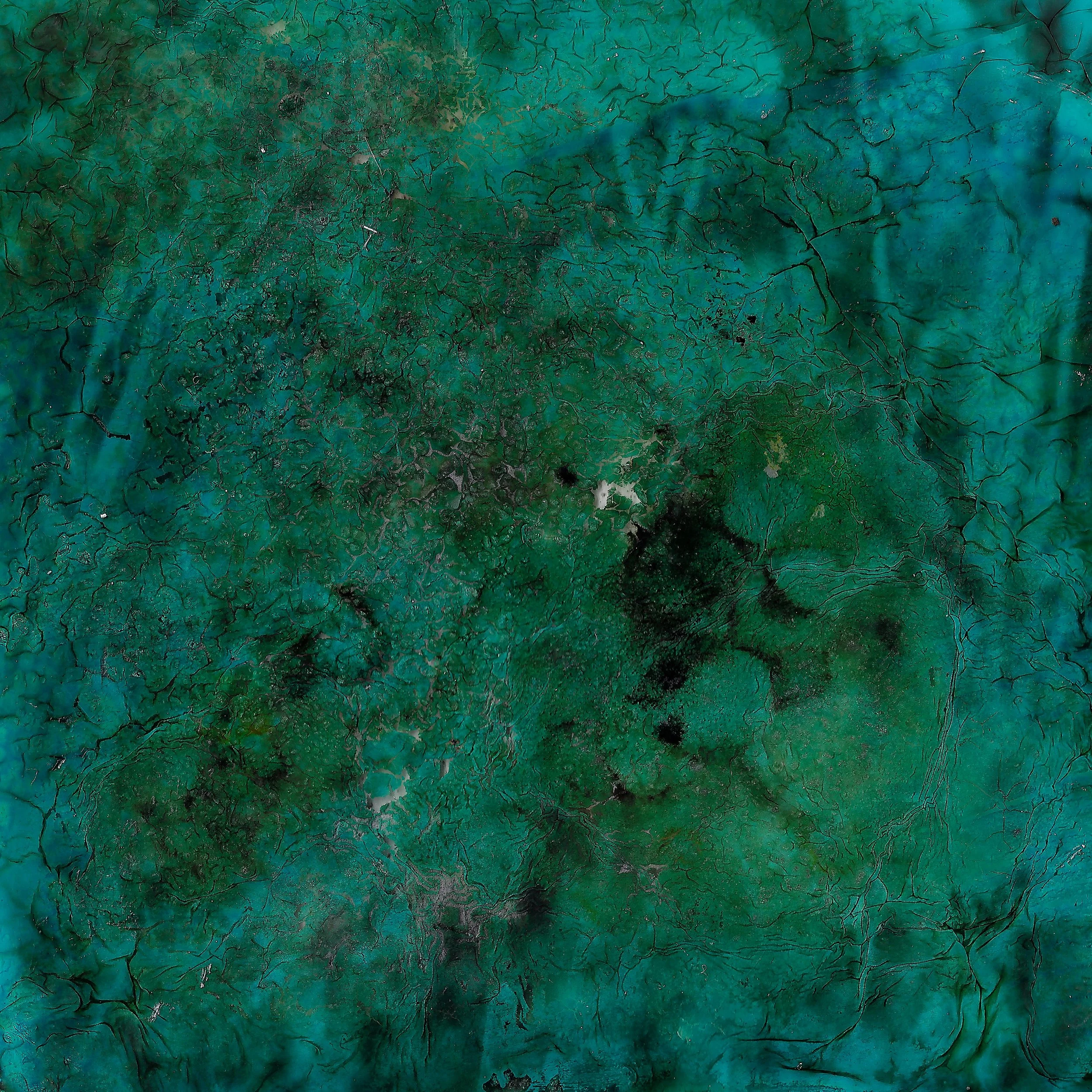 An aerial view of a lush green landscape with winding rivers and small patches of land.