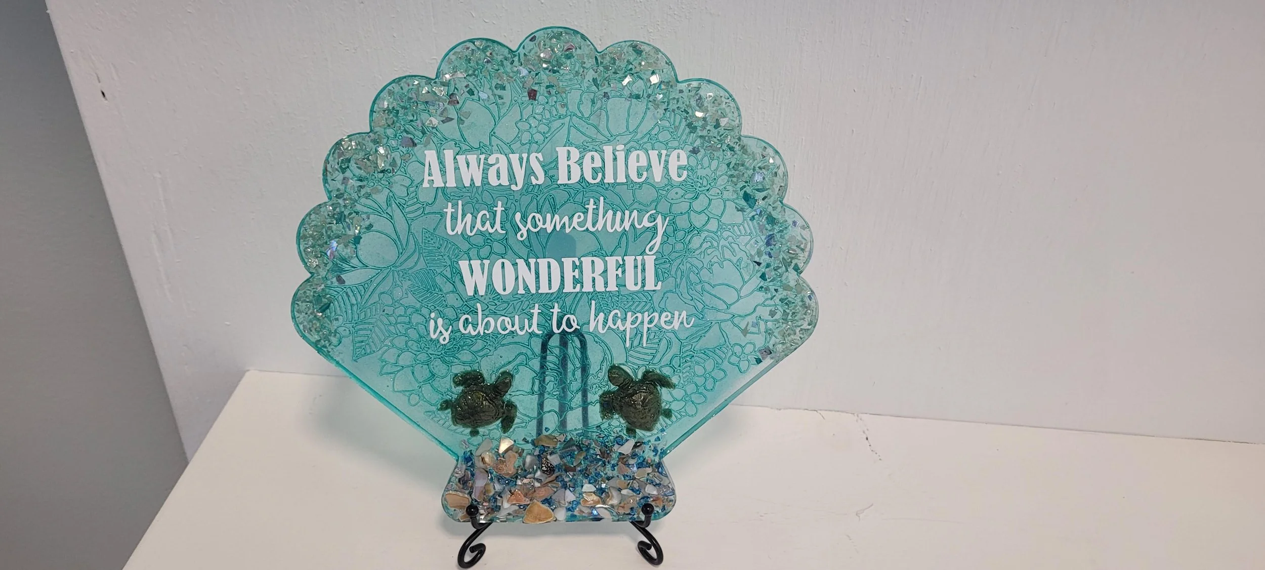 Coastal Shell Plaque-Always believe that something wonderful is about to happen
