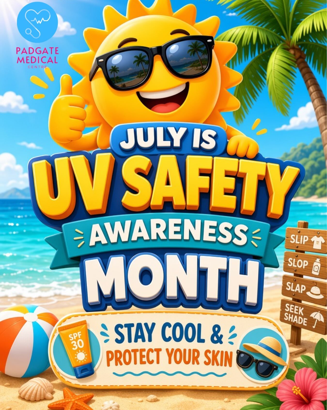☀️ July is UV Safety Month ☀️ 

Warmer weather means more time outdoors, but don&rsquo;t forget to protect your skin from the sun. 

The NHS recommends you: 
🧴 Apply sunscreen with at least SPF 30 and 4 or 5-star UVA protection. 
🕶️ Wear sunglasses