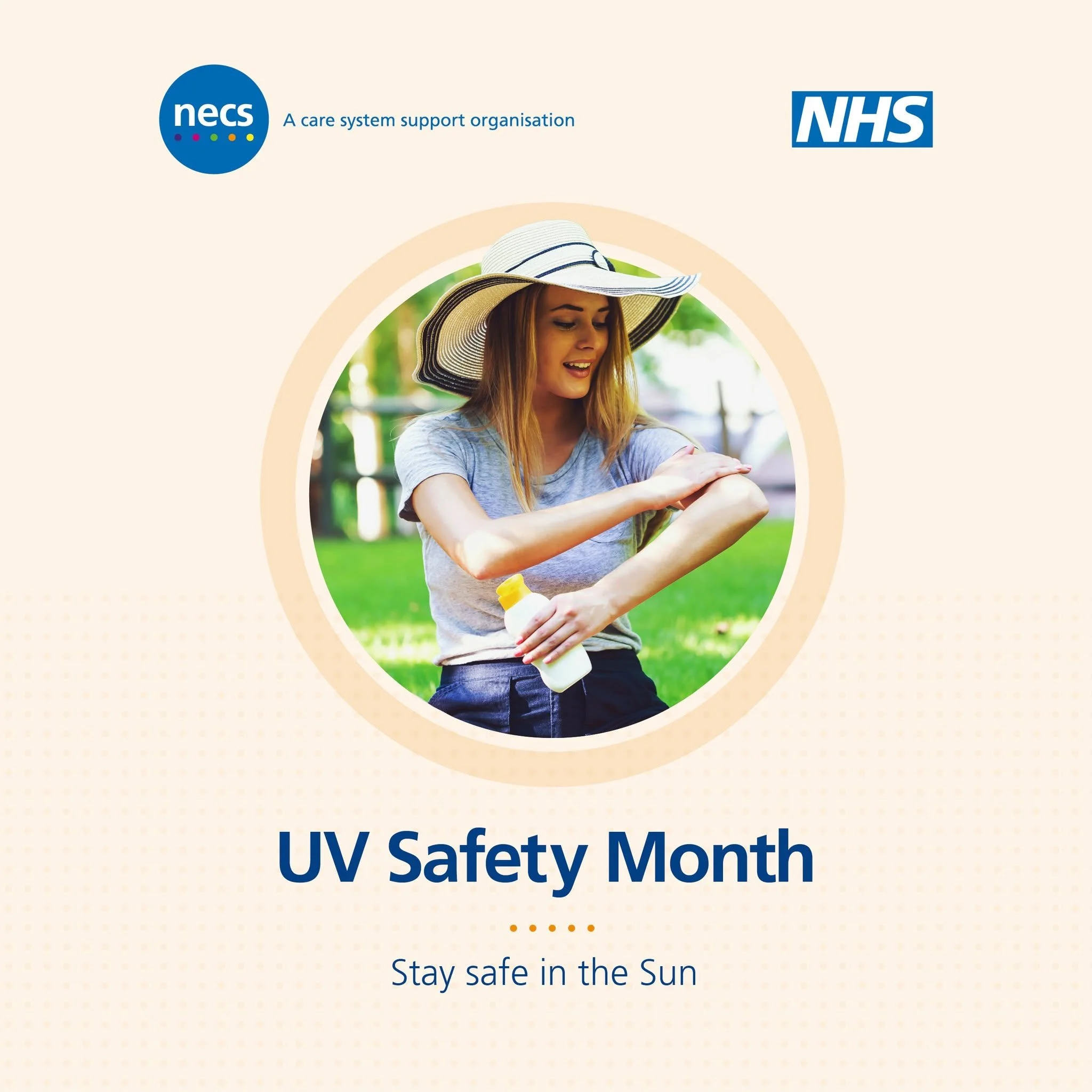 ☀️ July is UV Safety Month ☀️

Warmer weather means more time outdoors, but don't forget to protect your skin from the sun.

The NHS recommends you:
🧴 Apply sunscreen with at least SPF 30 and 4 or 5-star UVA protection.
🕶️ Wear sunglasses and a wid