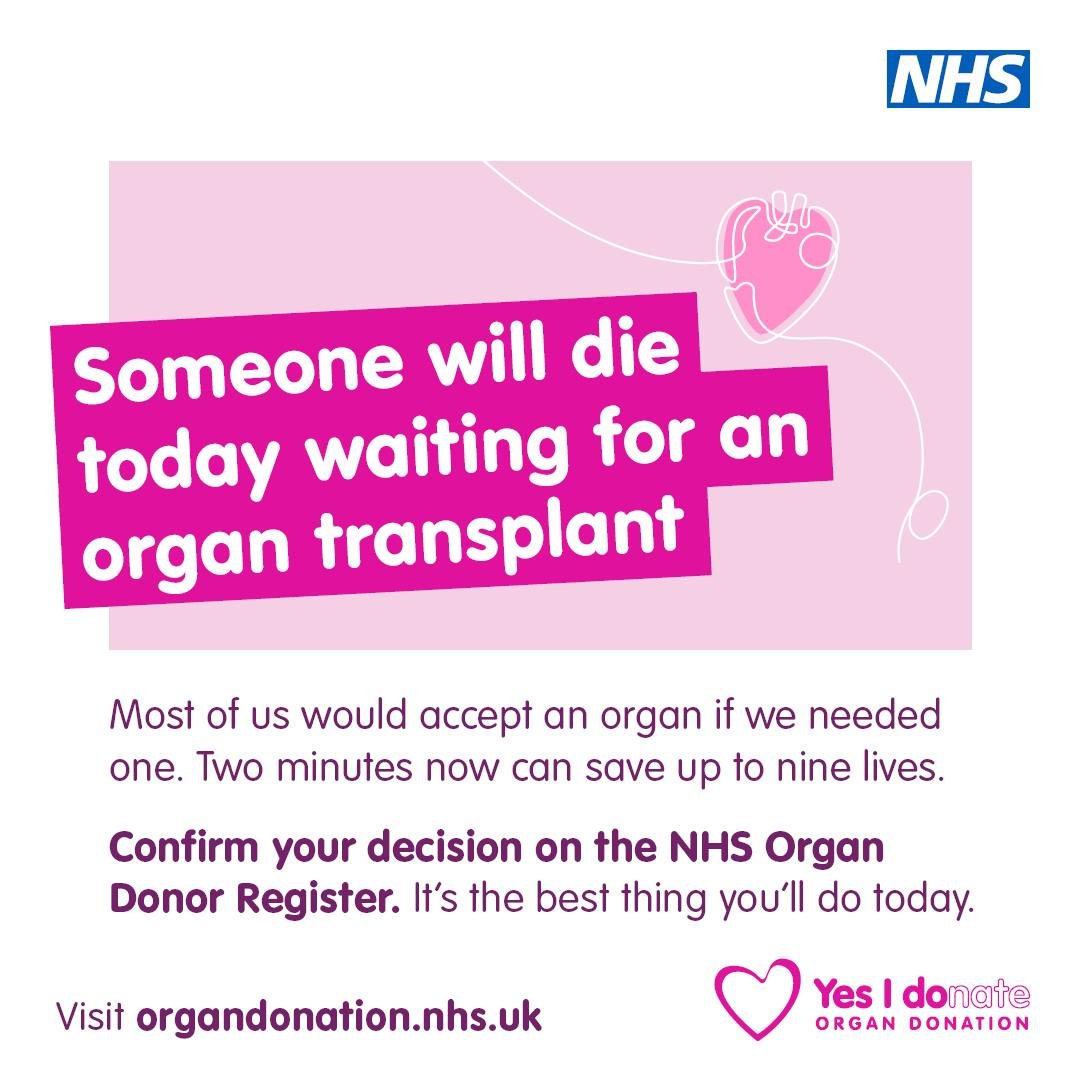 💗 Organ Donation Week 💗

Every day, people are waiting for a life-saving organ transplant. Taking just a couple of minutes to confirm your decision on the NHS Organ Donor Register could help save or transform lives.

Most of us would accept an orga