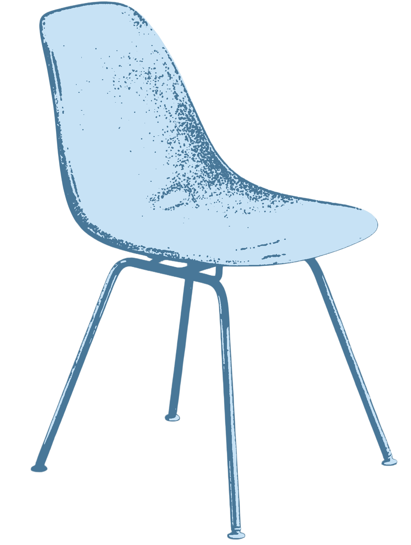 A light blue modern chair with a curved backrest and metal legs.