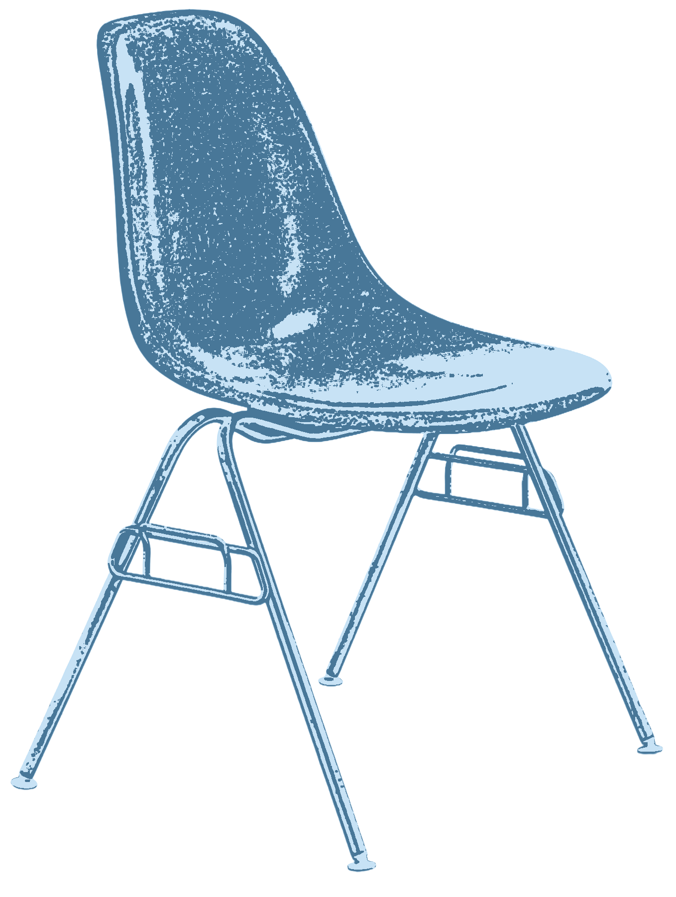 Outline of a wooden rocking chair with a high back, armrests, and a stone or concrete base, shown against a black background.