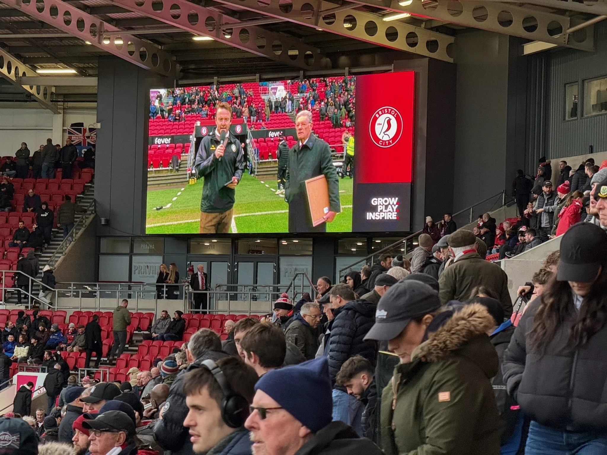 Large screen inside a football stadium