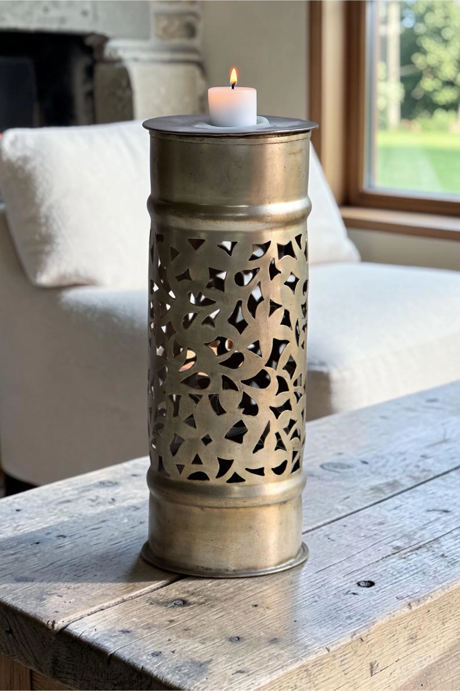 Indian Pierced Brass Lantern Tall 1.JPG