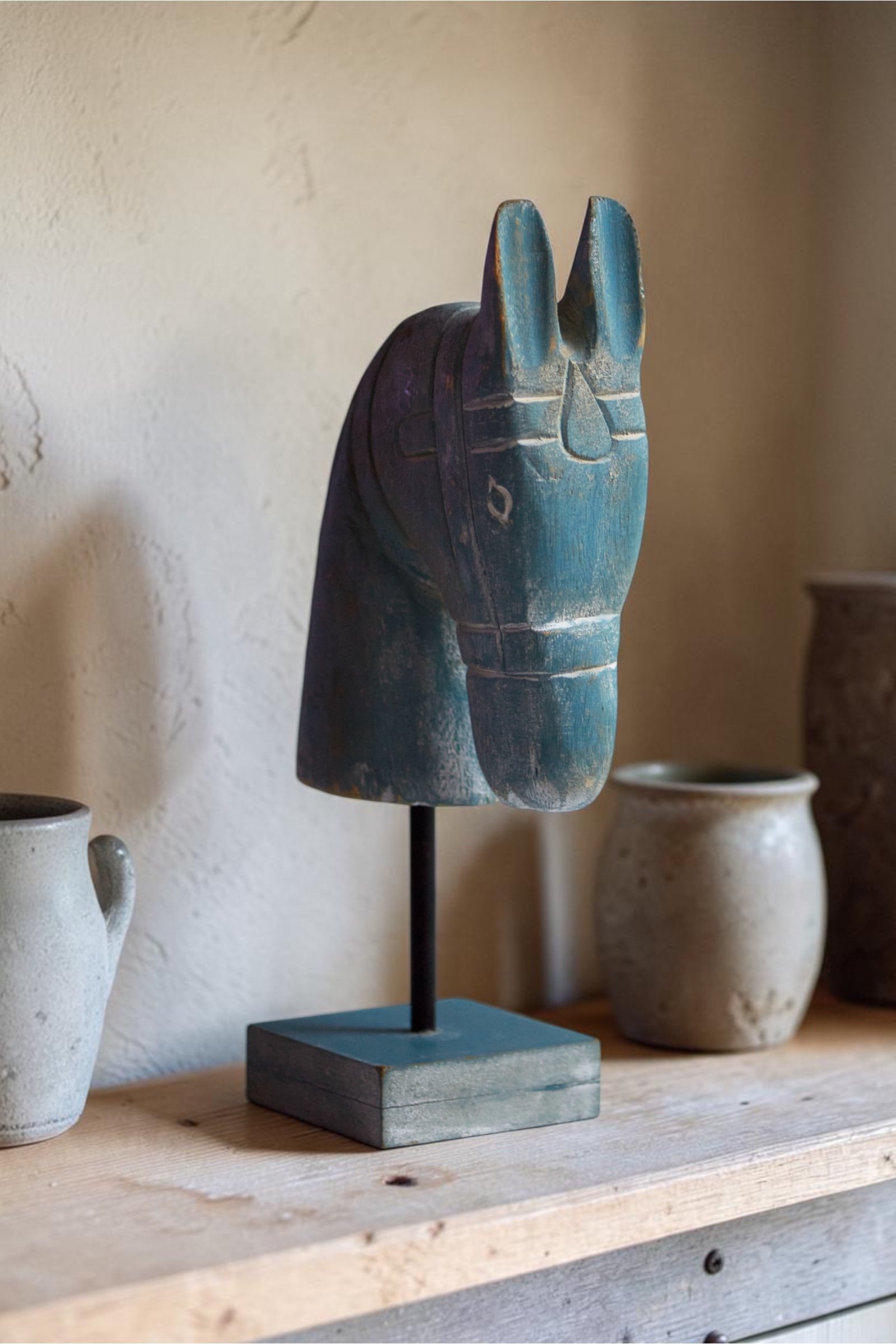 Horse Head Sculpture on Stand