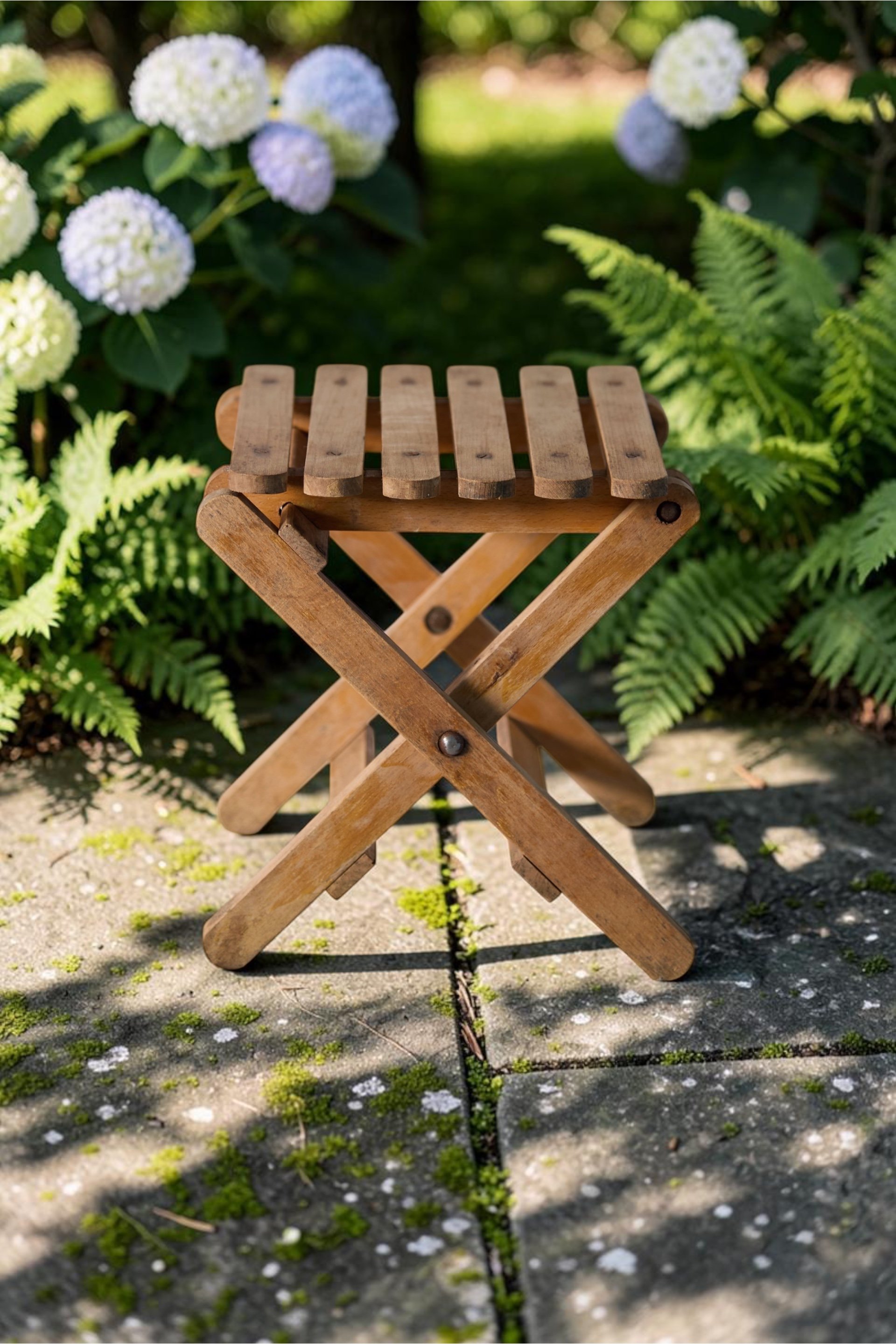 Small Vintage Wooden Folding Stool