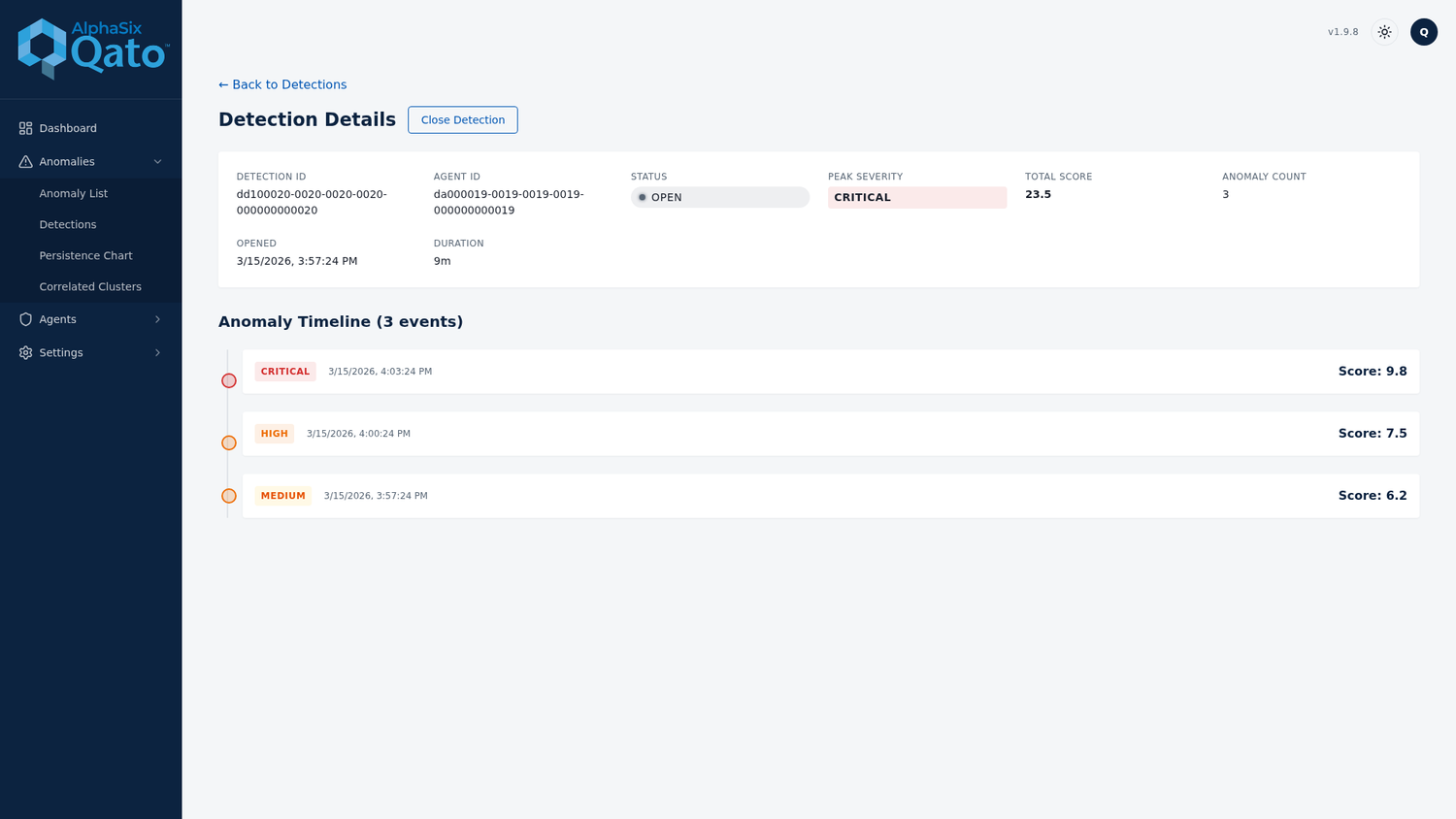 Qato detection view linking recurring anomalies on a host to captured evidence