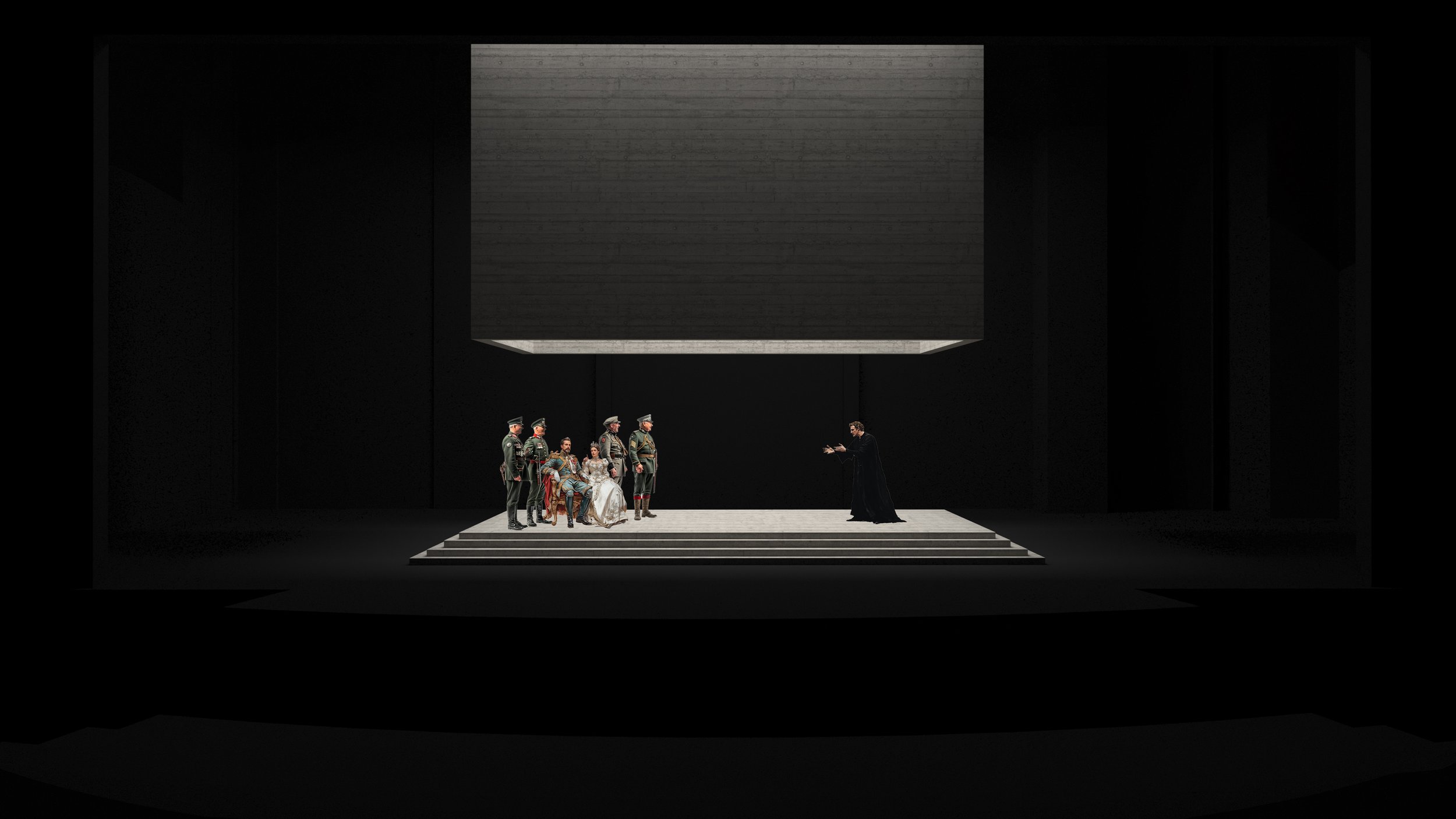 Stage performance with actors in period costumes