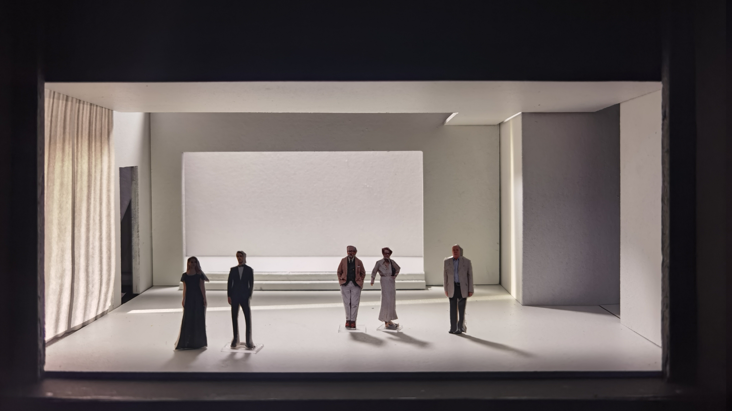 Model stage set with five miniature figures