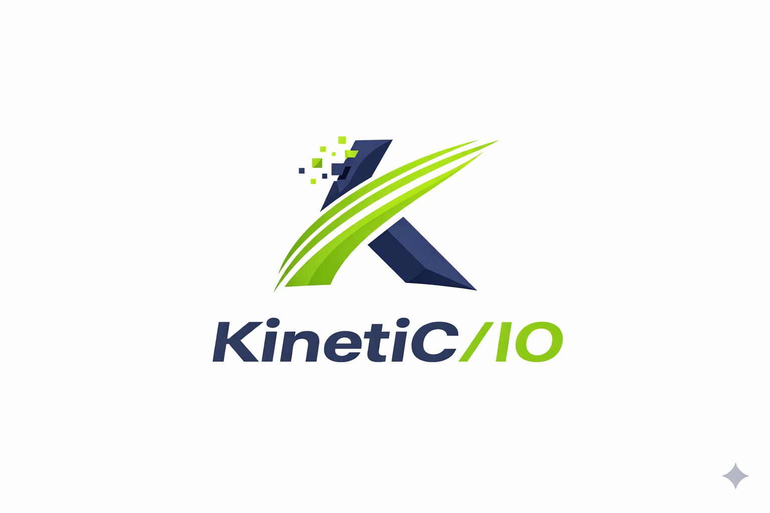Logo of KineticIO featuring a stylized 'K' with green and dark blue elements and the text 'KineticIO' below, with 'Kinetic' in dark blue and 'IO' in green.
