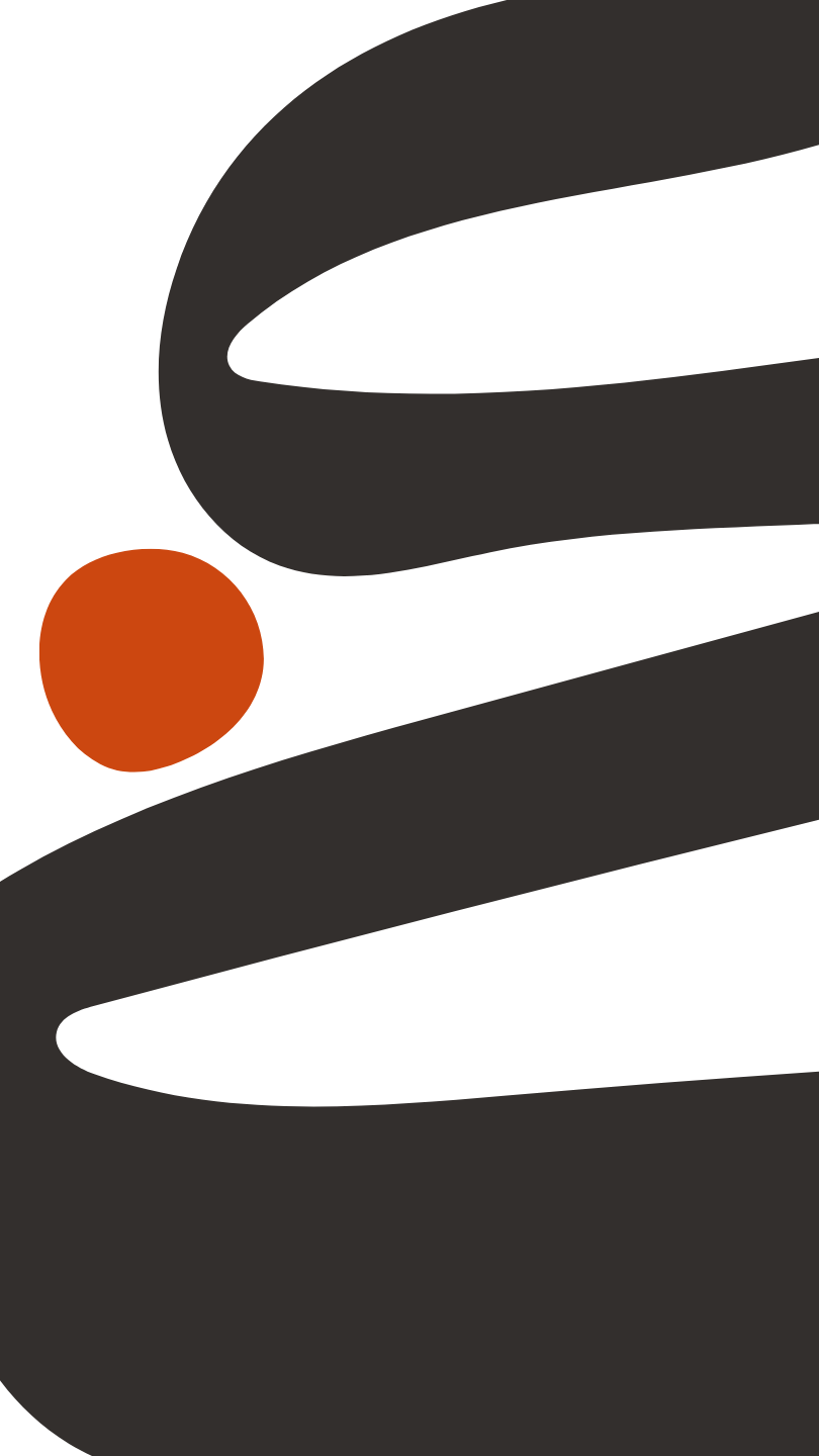 Abstract minimalist artwork featuring black geometric shapes, white negative space, and an orange circle.