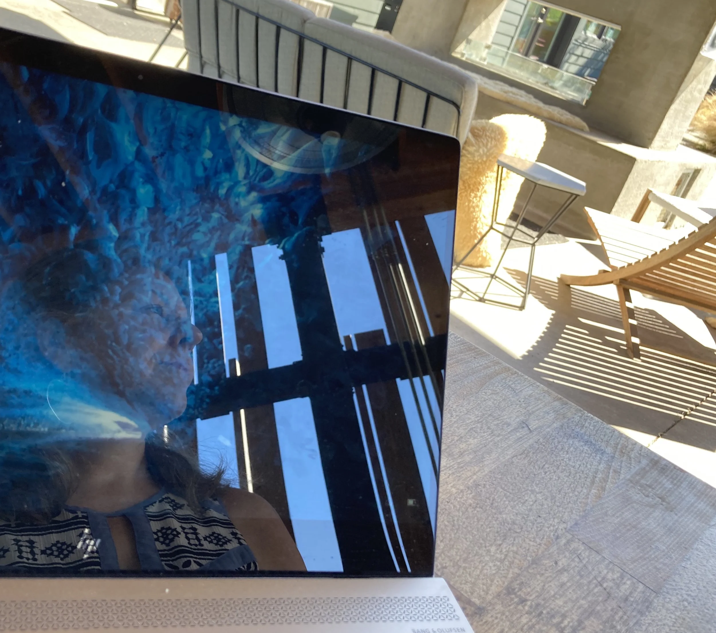 laptop on outdoor patio