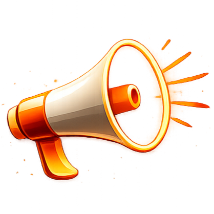 Digital illustration of a megaphone with sparks and light streaks coming out, symbolizing loud announcement or attention.