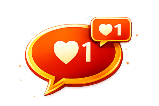 A social media notification icon with a speech bubble and a heart symbol showing one like.