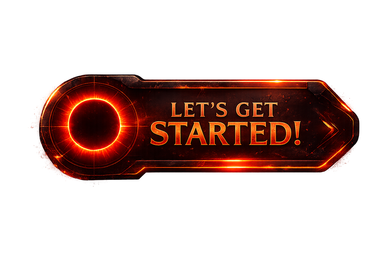 A digital graphic with a glowing red and orange circular design and arrow, displaying the text "Let's Get Started!" in bold, glowing letters.