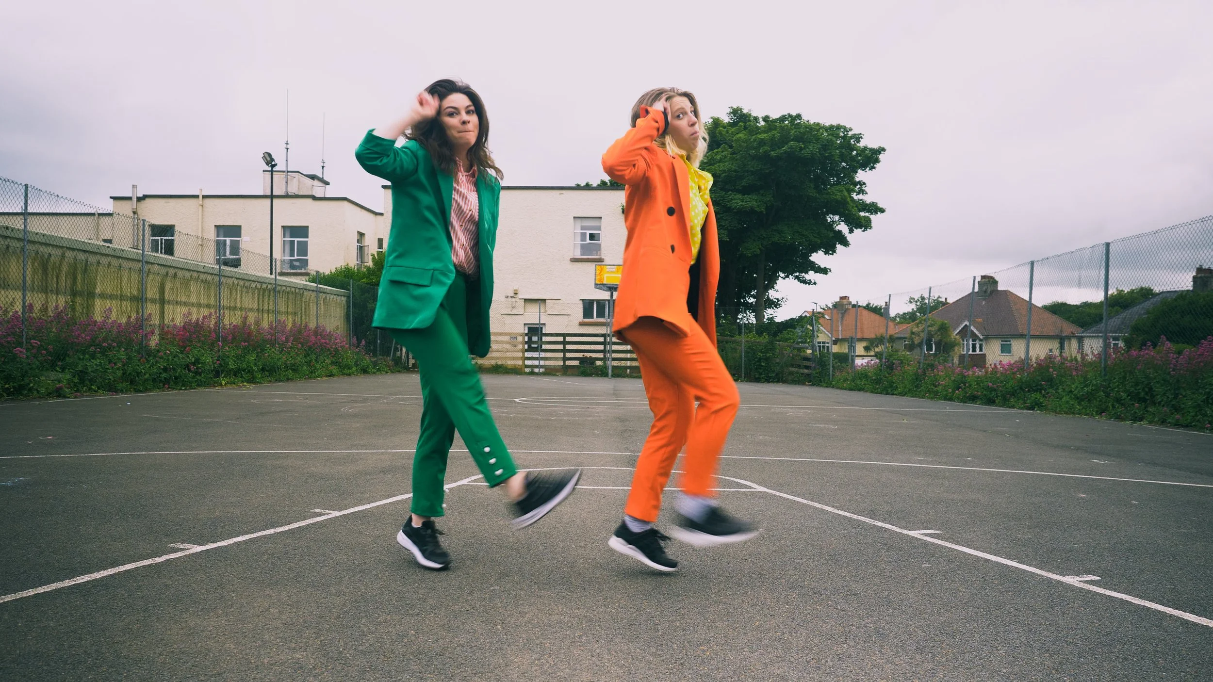 mitch and chlo - orange and green suit