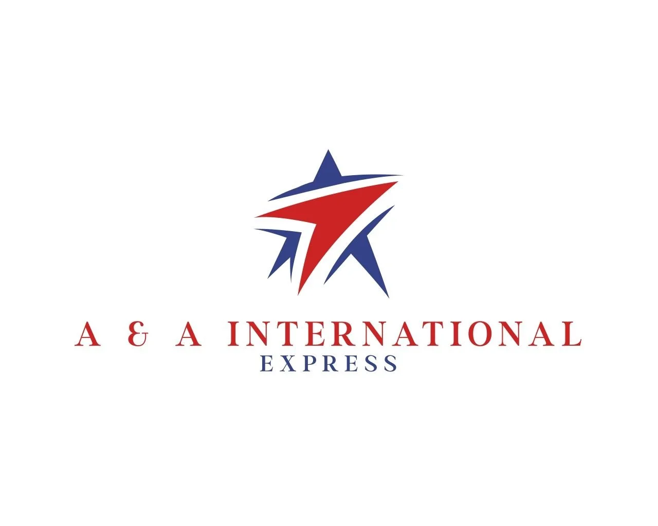 A stylized star logo in red and blue, with the text "A & A INTERNATIONAL EXPRESS" beneath it.