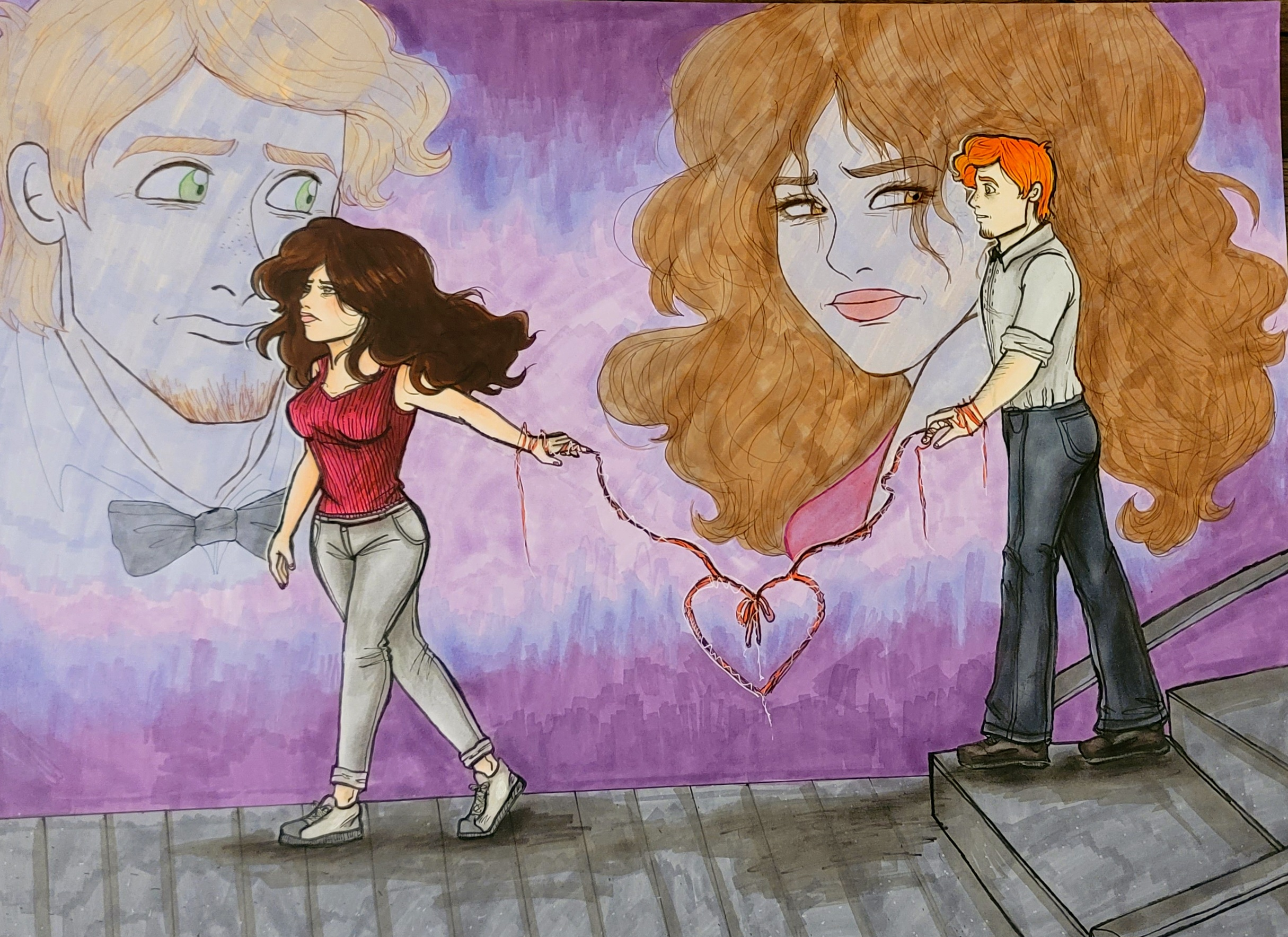 Red String Of Fate//  Medium: Alcohol Markers and Bristol Board//  Year: 2024