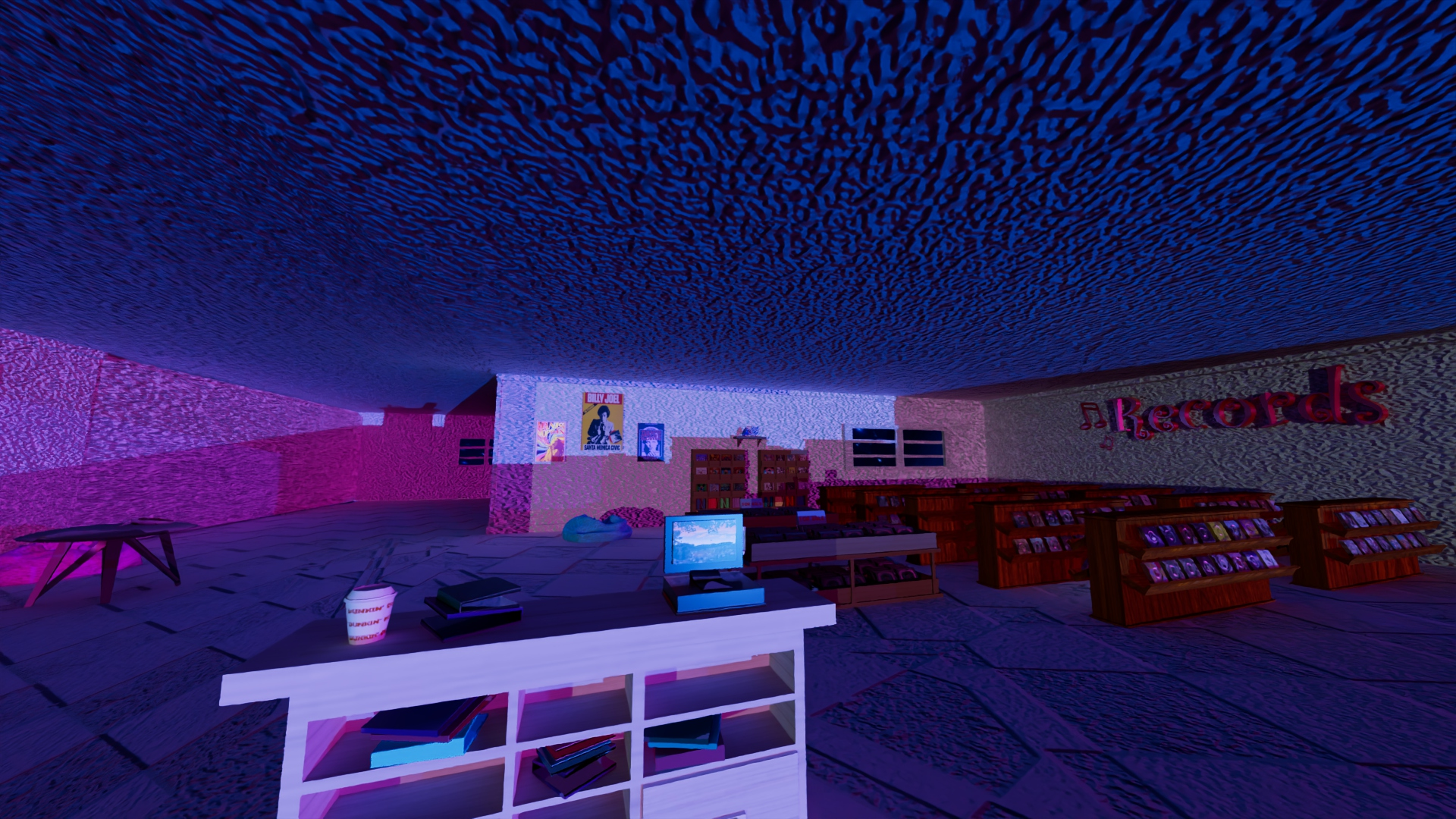 Night Shot of Record Store//  Program: Autodesk Maya//  Year: 2025