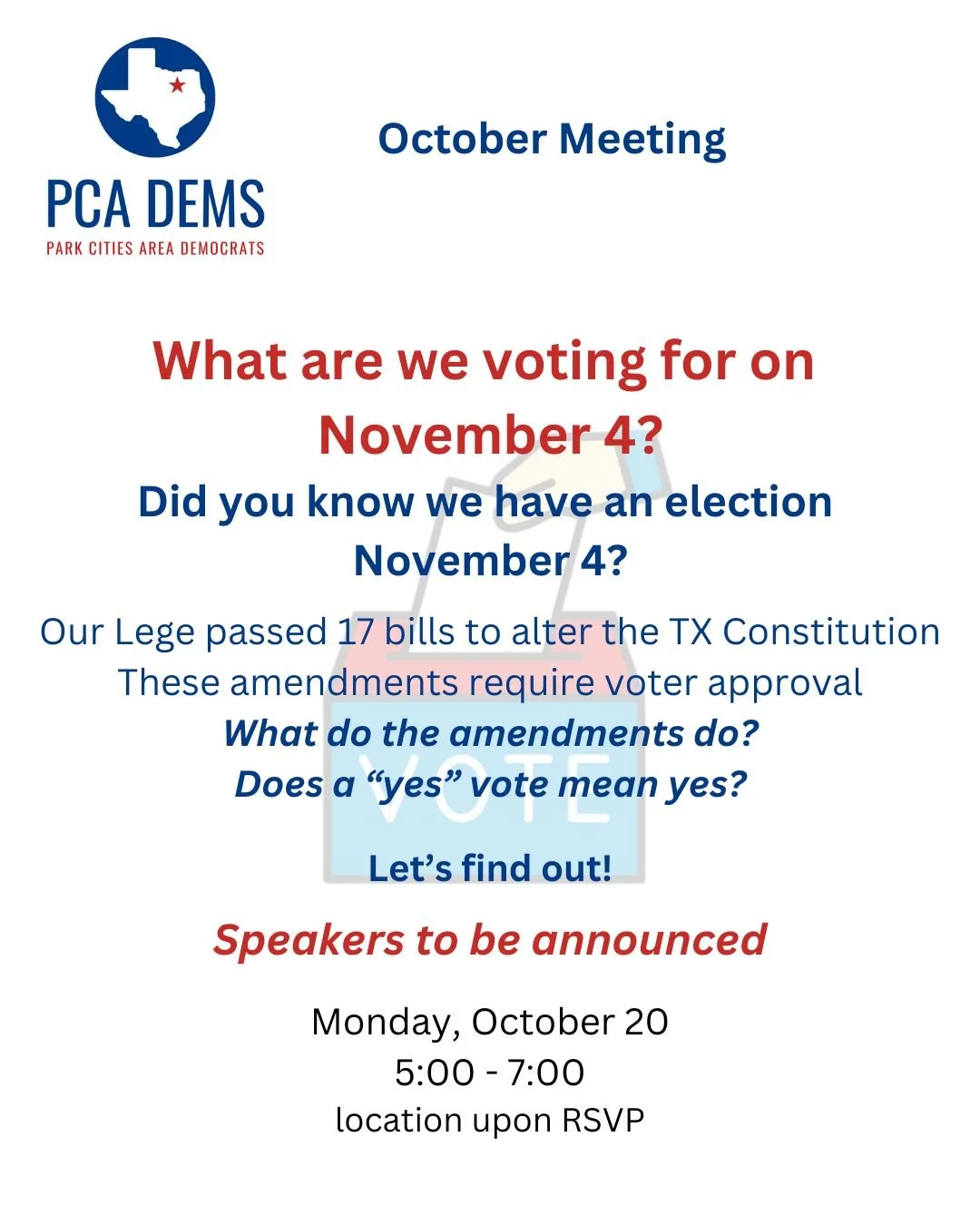 PCA Dems - October Meeting
