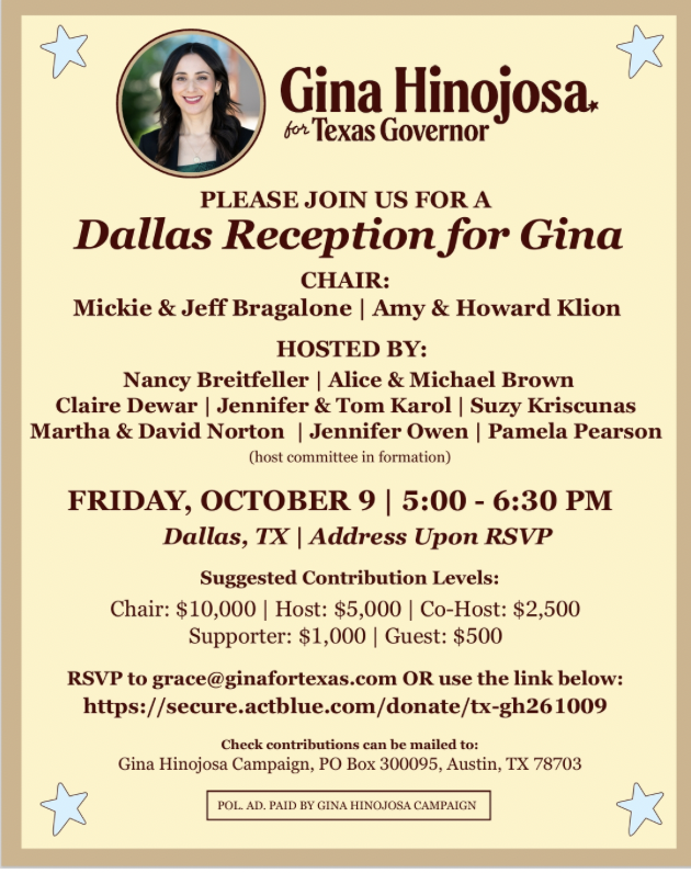 Dallas Reception for Gina Hinojosa
