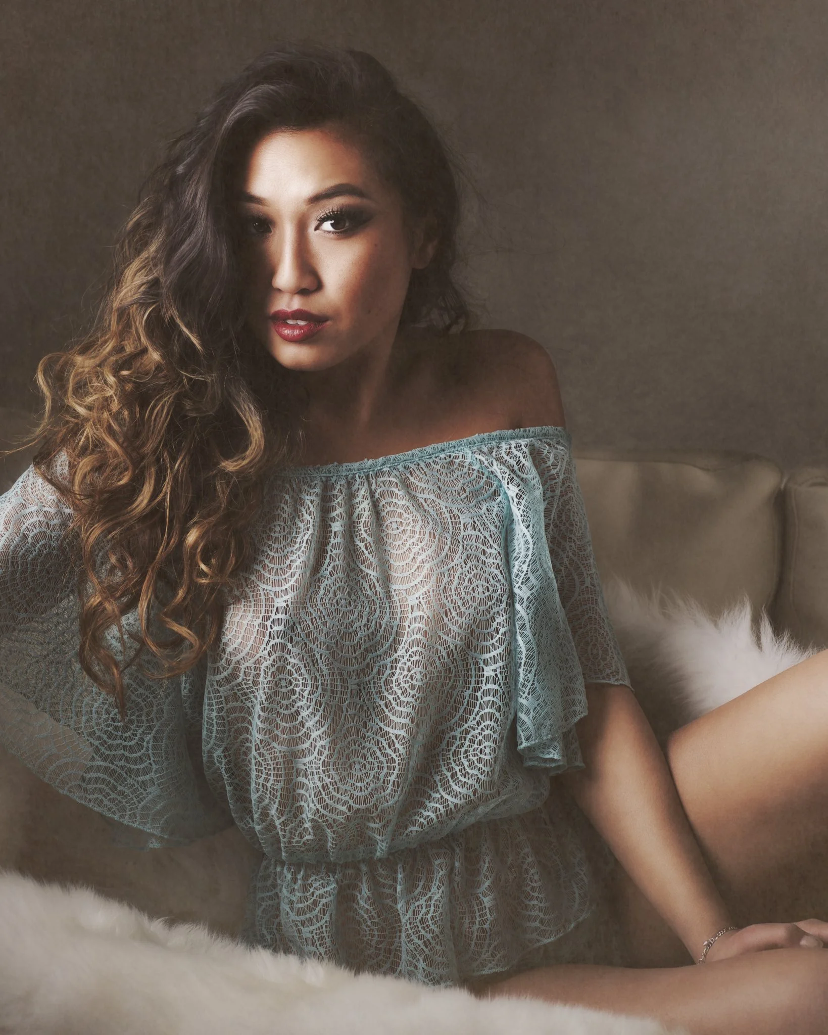 Natural beauty fine art portrait woman leaning on chair