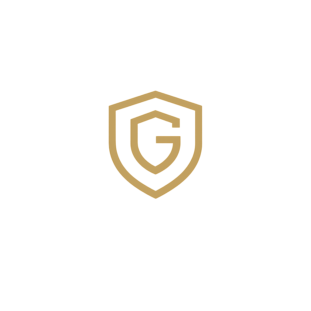 Gold shield logo with a letter G in the center on a black background.