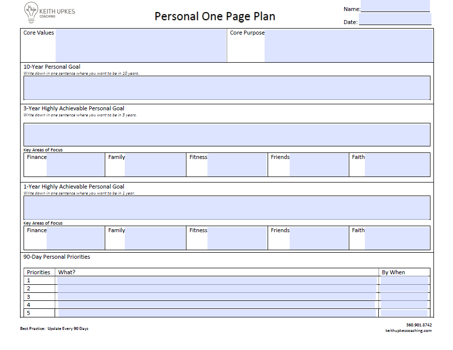One Page Personal Plan