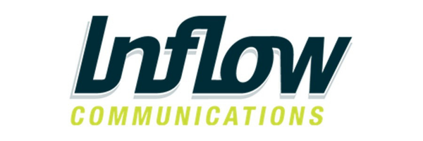 Inflow Communications logo with black and green text on a white background.