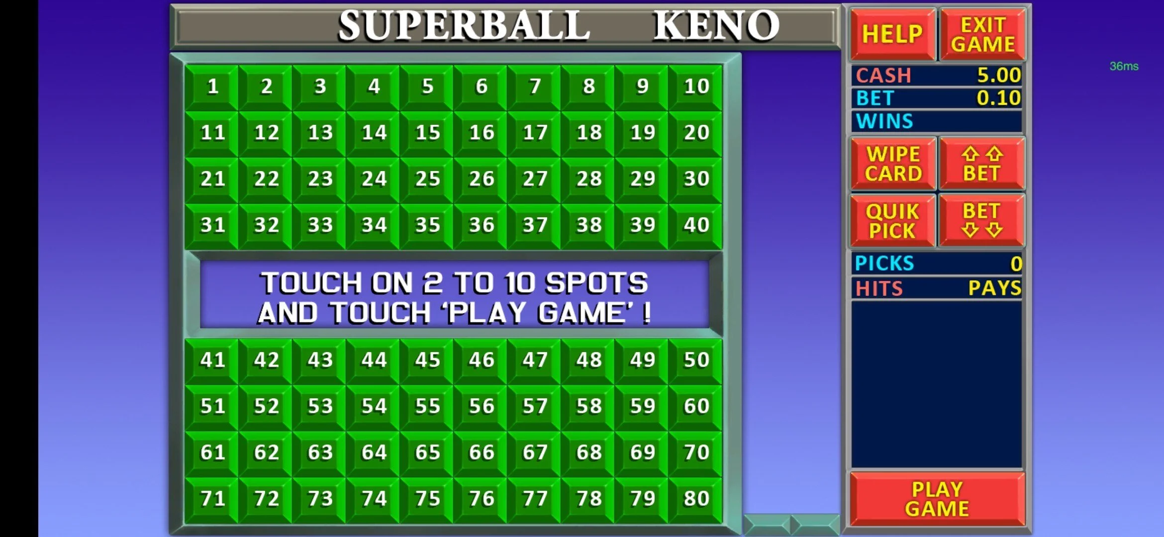 Game Vault Superball Keno