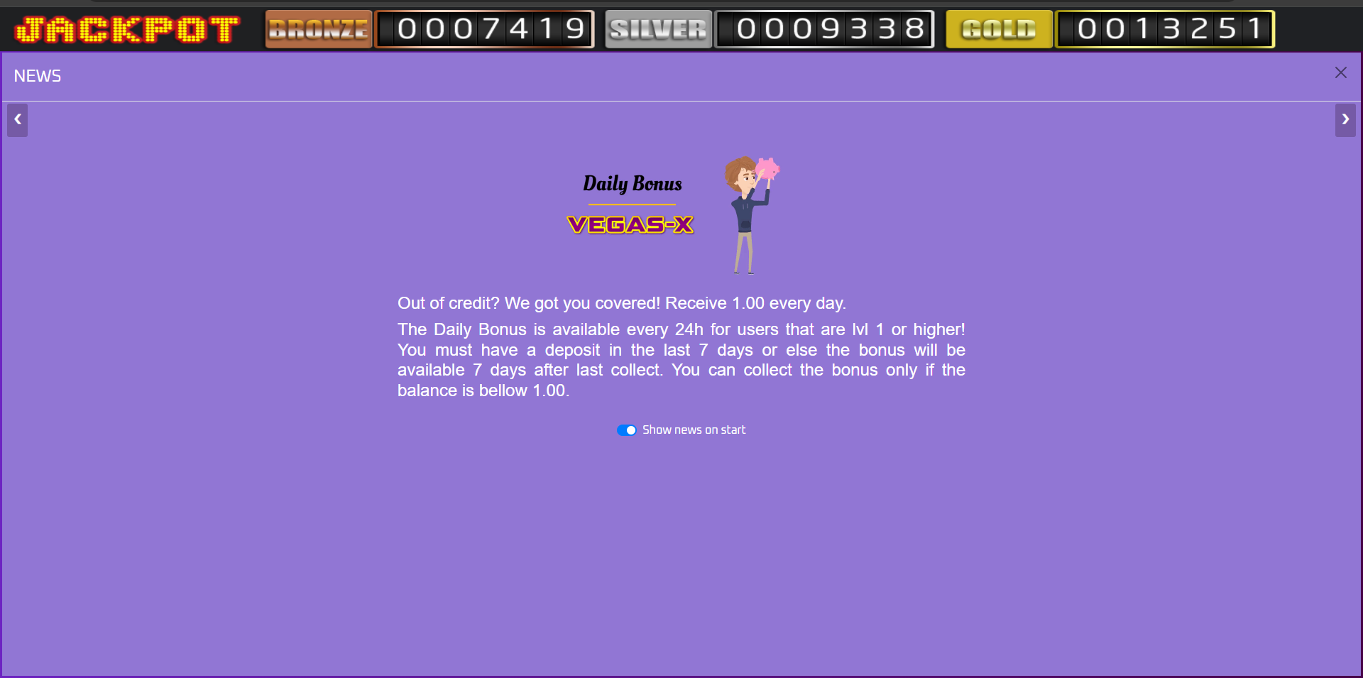 Vegasx -  promotional pop up 