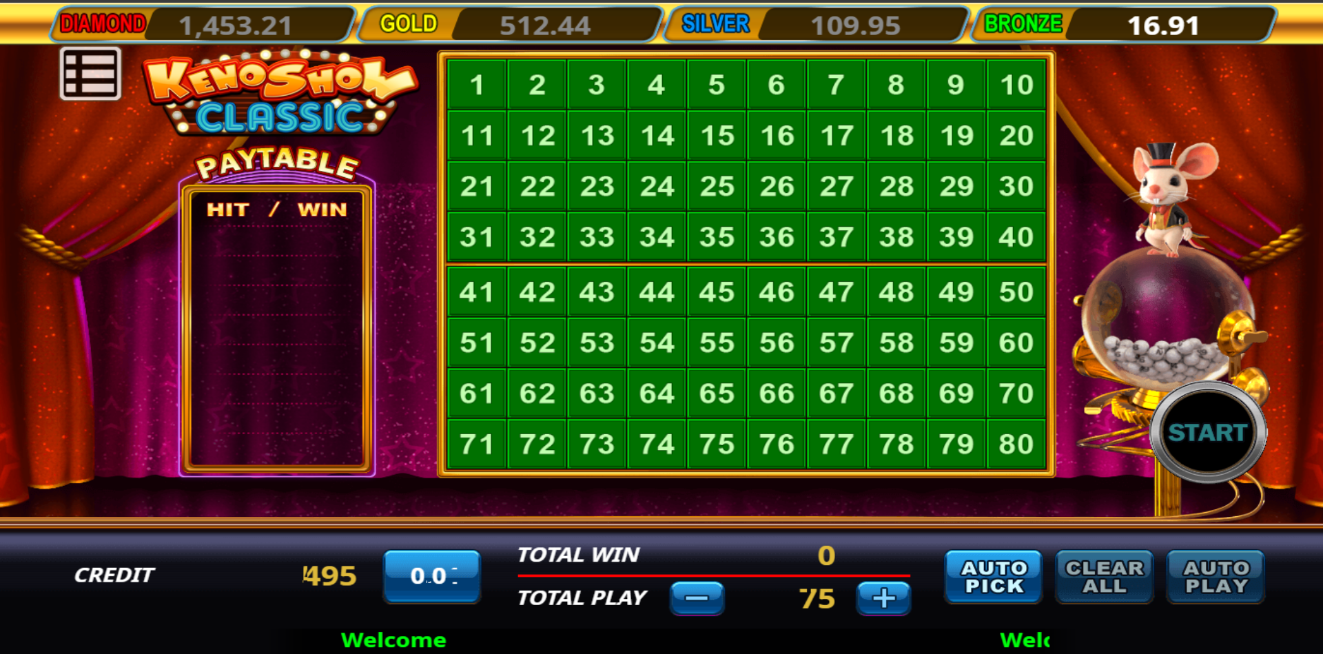 100 plus - keno show classic - table game