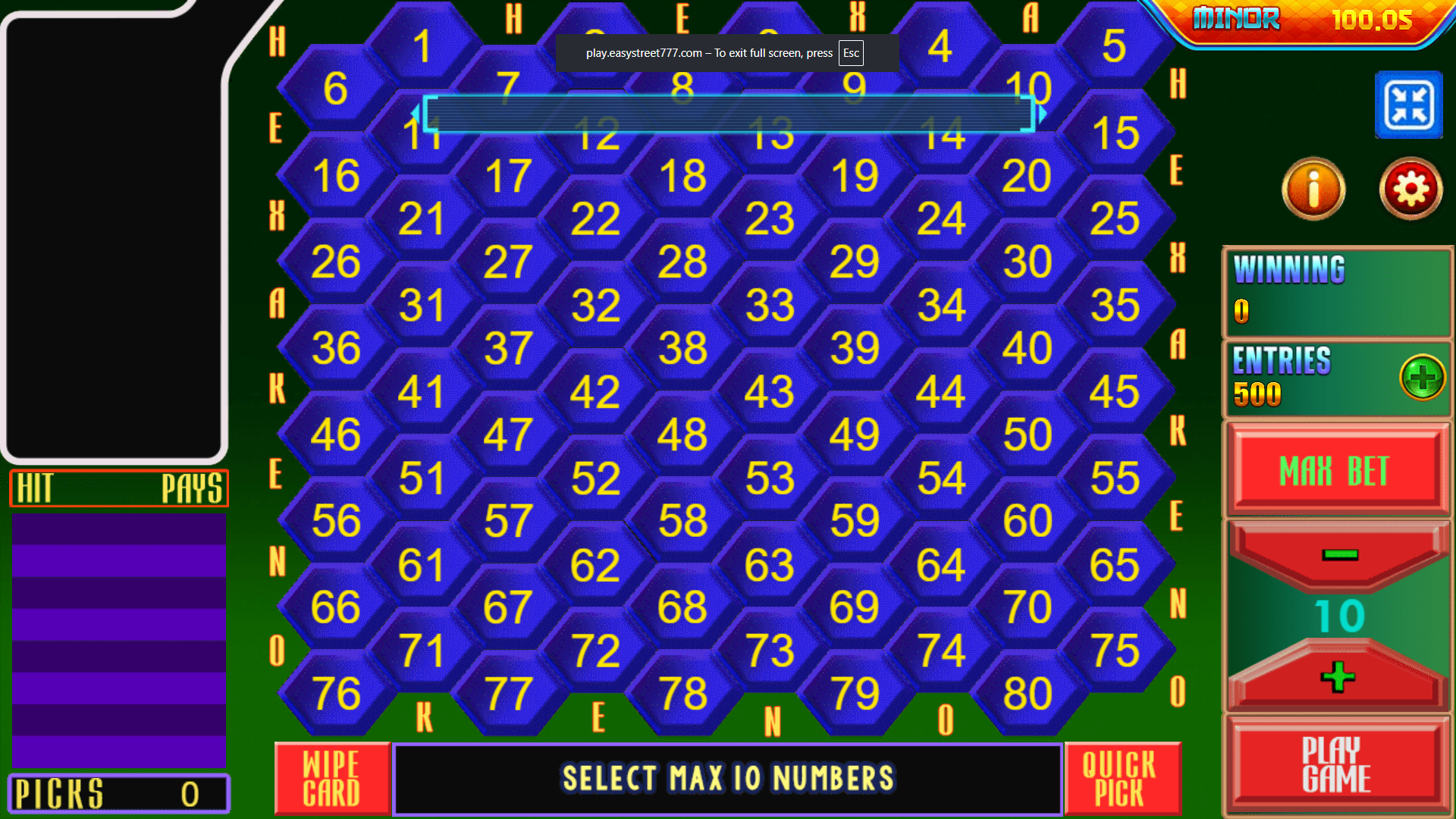 Easy Street - Hexa Keno - Table Game 