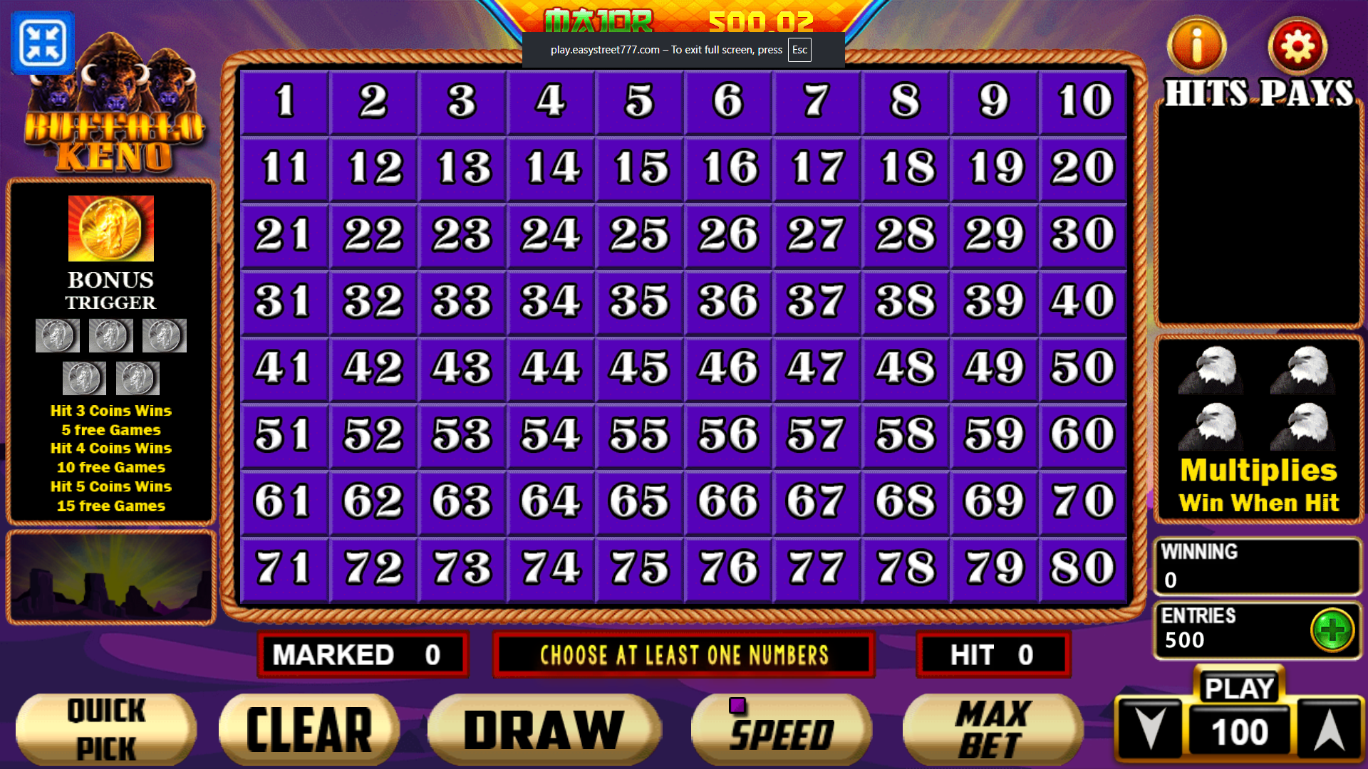 Easy Street - Keno Stampede - table game