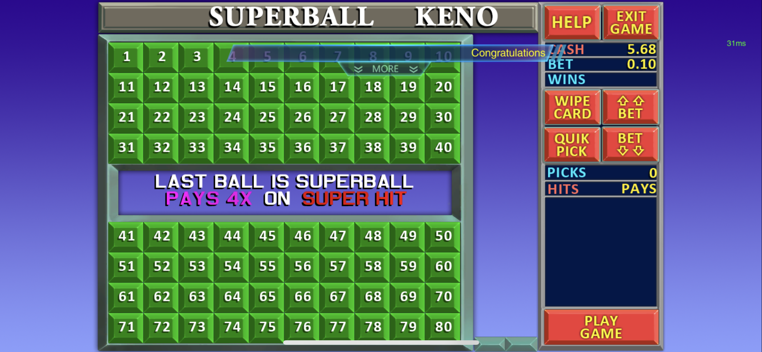 Galaxy World - Superball Keno - table game