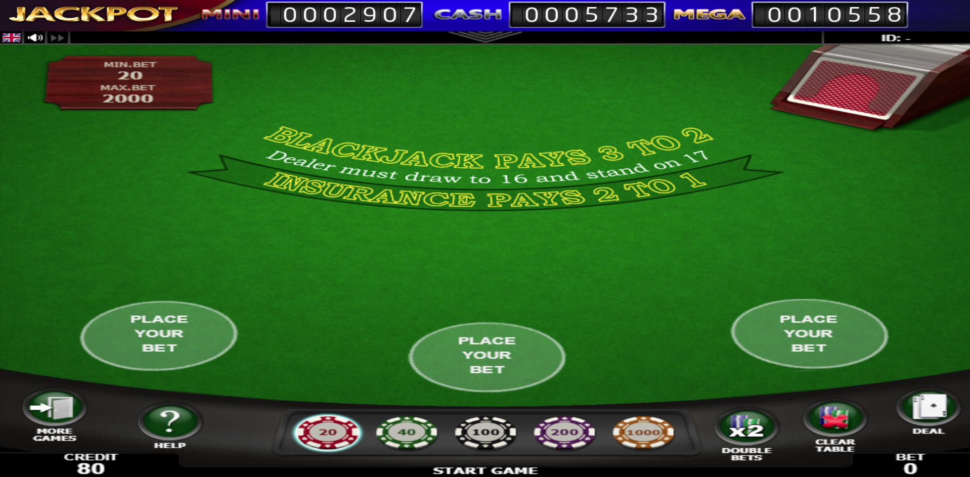 Grand X Black Jack 21 Table Game