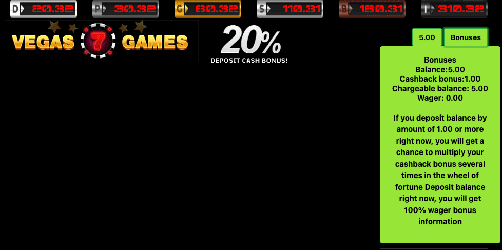 Vegas 7 - promotion screen