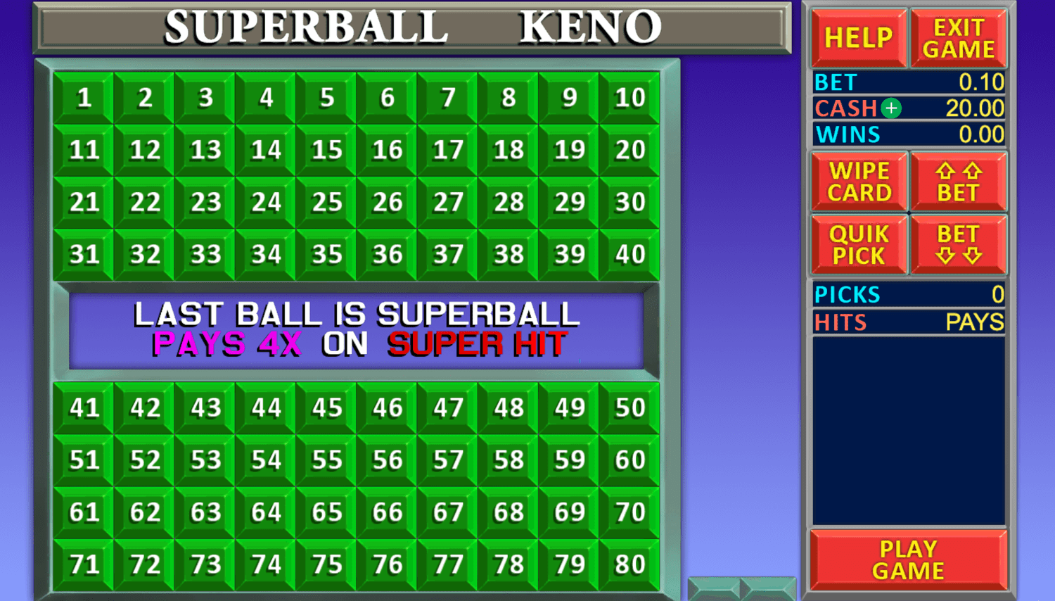 Noble - Superball Keno - table game