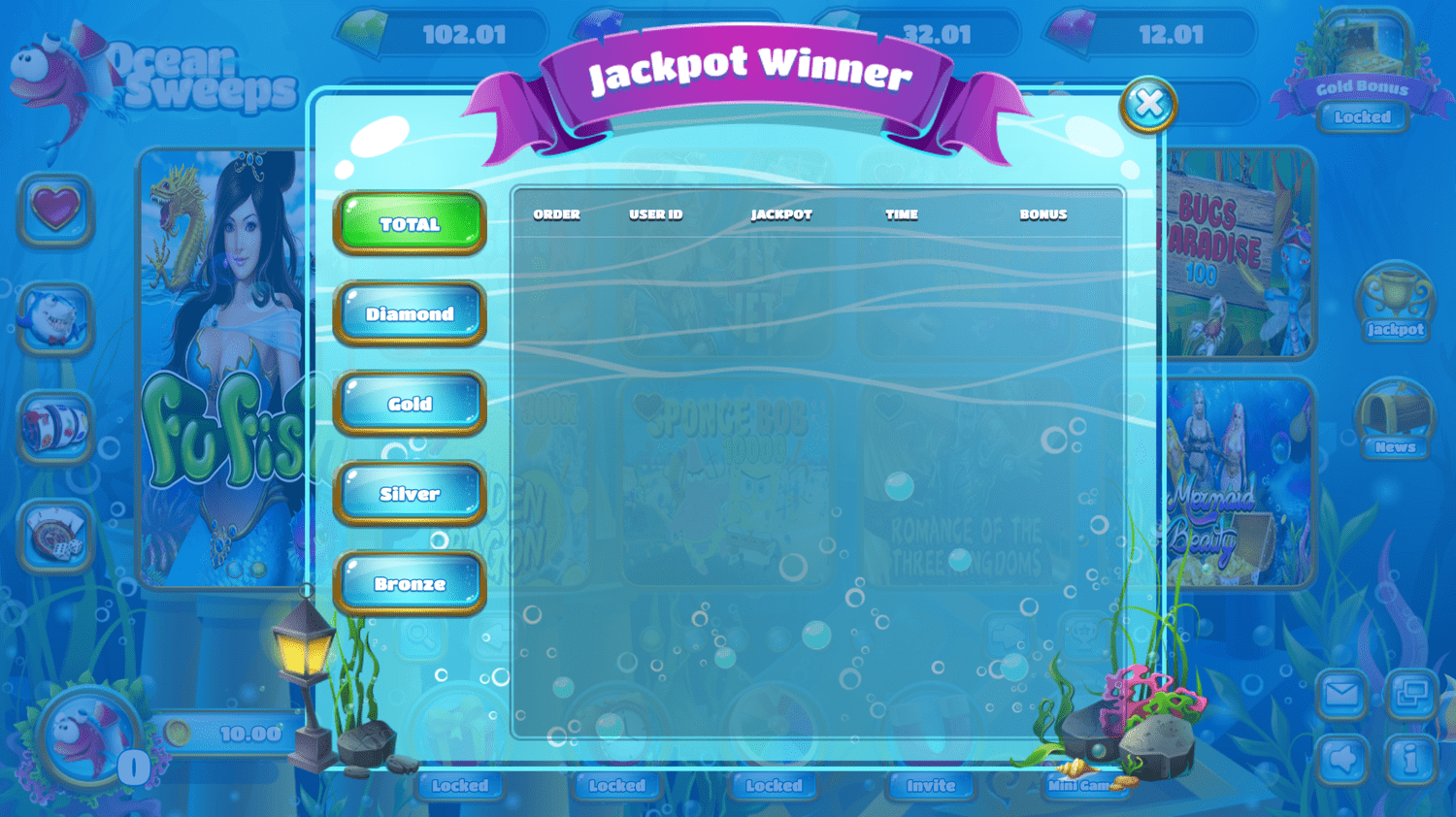 Ocean Sweeps Jackpot Screen