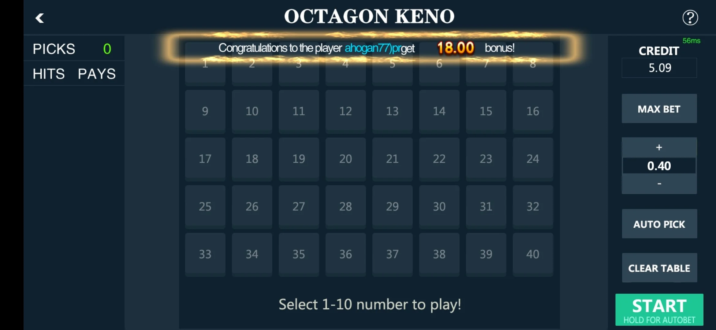 Vegas Sweeps Octagon Keno