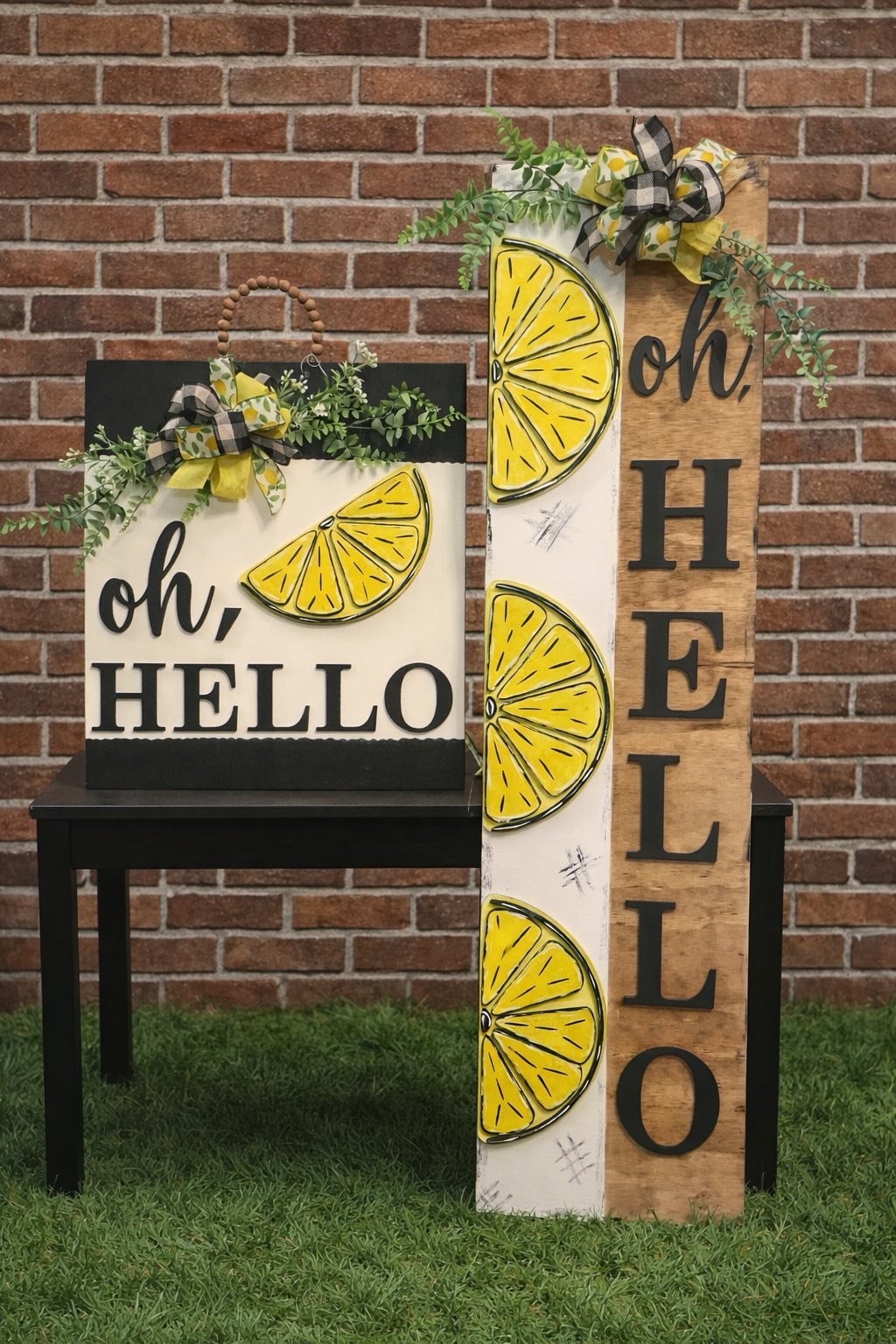 🍋 Lemon Porch Leaner & Door Hanger Set – “Oh Hello” Summer Decor