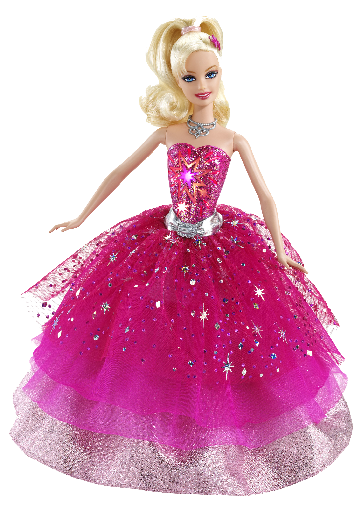 Photo of a Barbie doll in a pink dress.