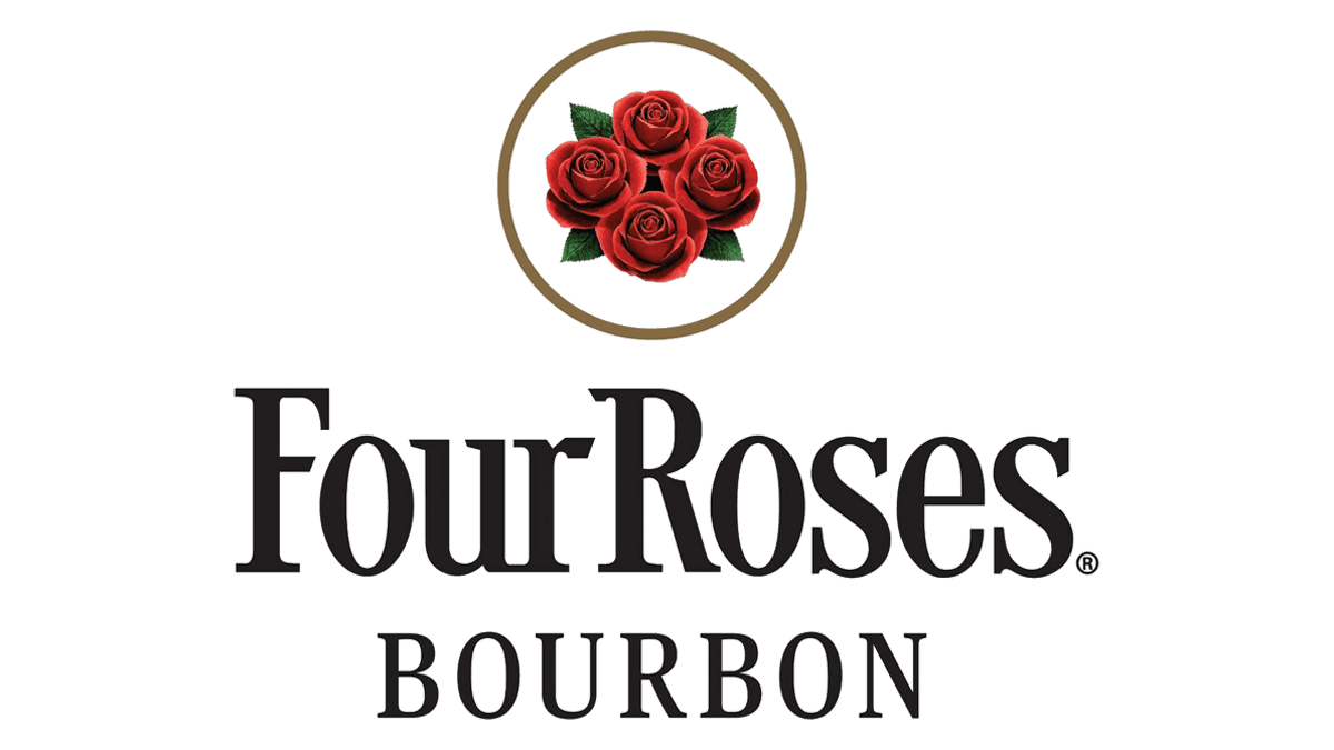 Logo for Four Roses Bourbon featuring four red roses inside a circle above the brand name.