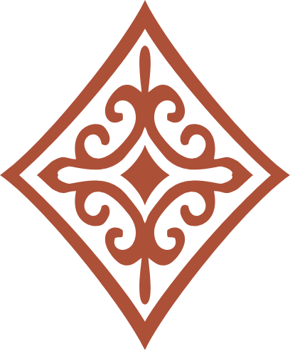 Decorative geometric pattern with swirling lines and diamond shapes in a reddish-brown color.