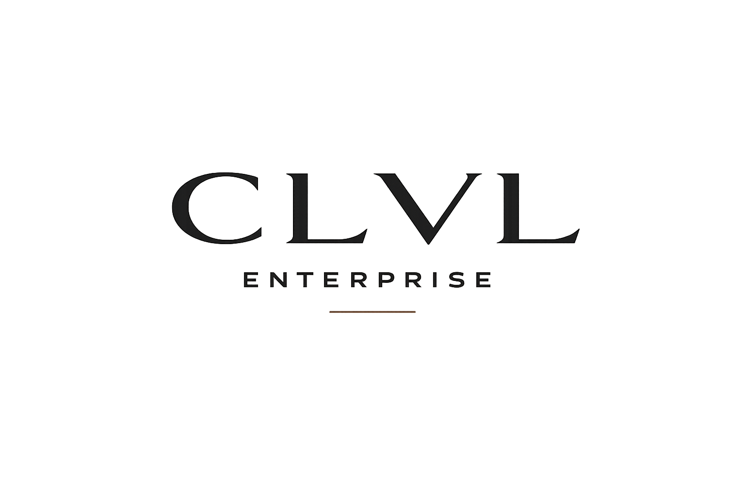 Logo for CLVL Enterprise featuring a minimalist black crown icon above the company name in uppercase letters.